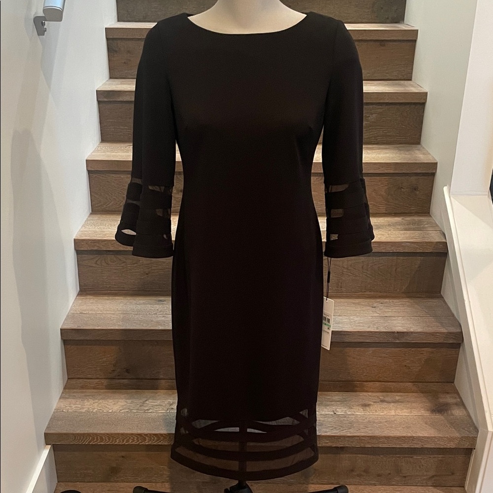 Calvin Klein Black Sheath Dress with Mesh Inserts